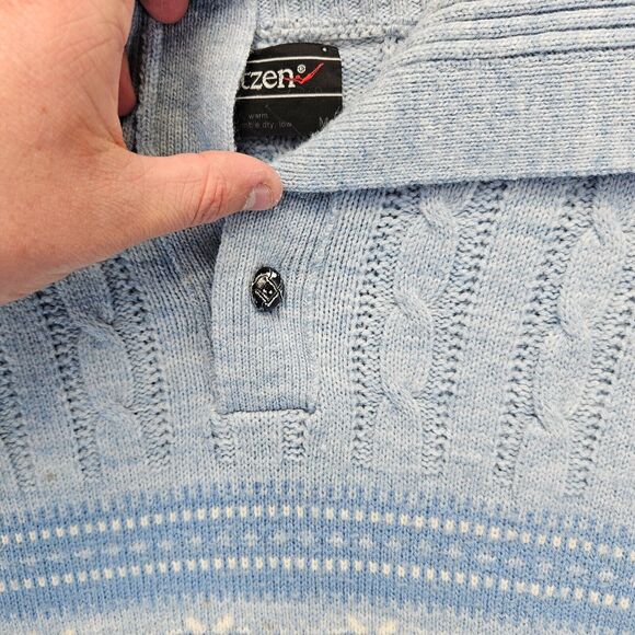 Jantzen Sweater Mens Size Medium Blue Collared Cable Knit Pullover - Picture 2 of 8